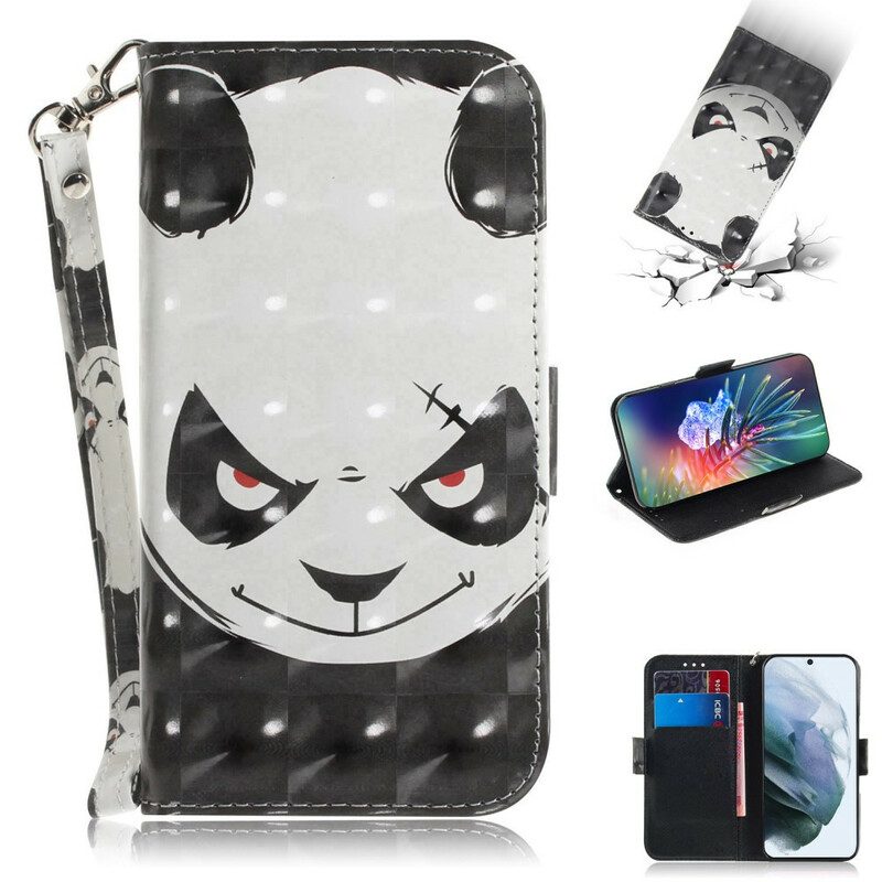 Custodia in pelle Samsung Galaxy S21 FE Panda Arrabbiato Con Cordino