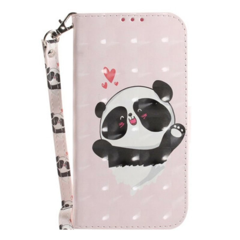 Custodia in pelle Samsung Galaxy S21 FE Panda Love Con Cordino