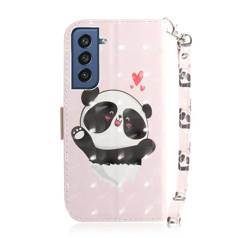 Custodia in pelle Samsung Galaxy S21 FE Panda Love Con Cordino