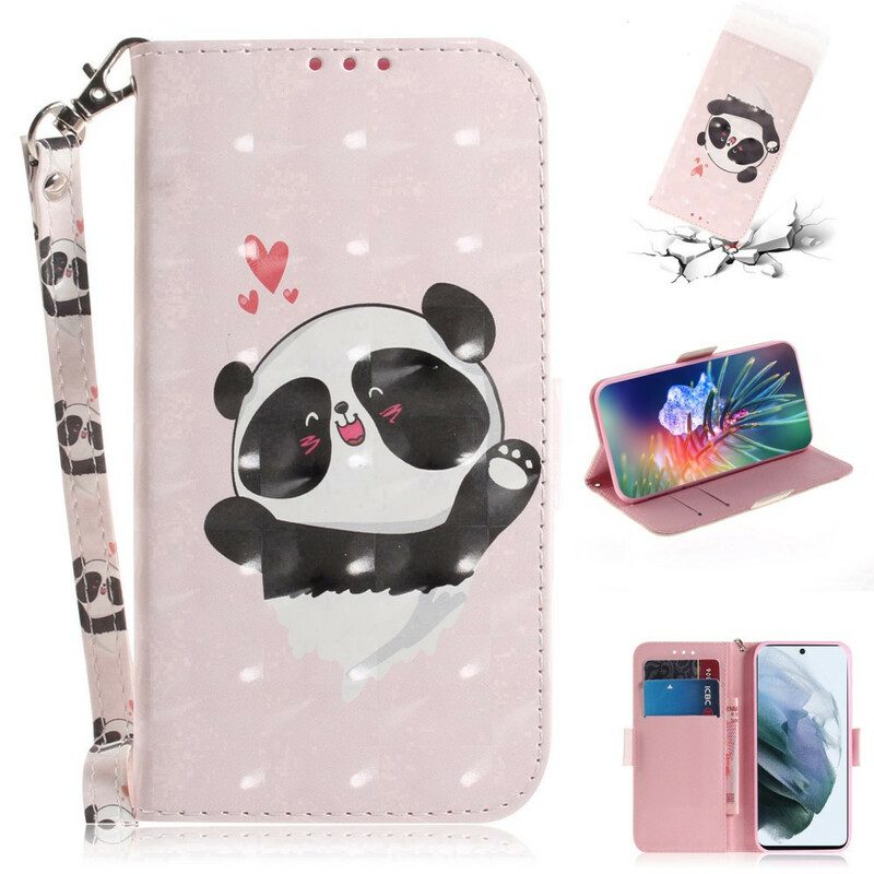 Custodia in pelle Samsung Galaxy S21 FE Panda Love Con Cordino