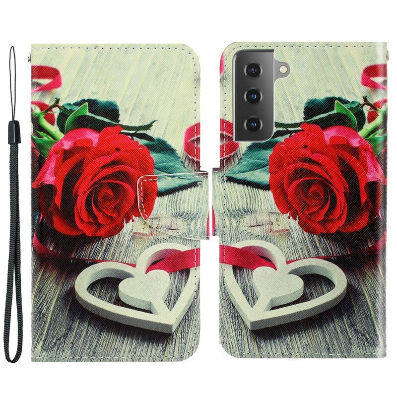 Custodia in pelle Samsung Galaxy S21 FE Rosa Romantica Con Cinturino