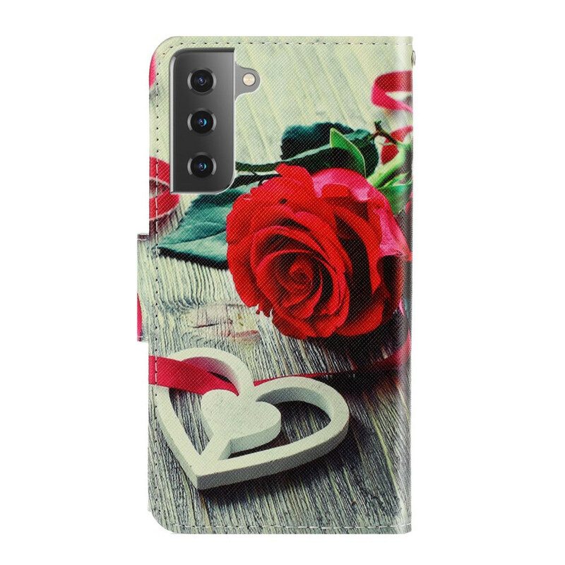 Custodia in pelle Samsung Galaxy S21 FE Rosa Romantica Con Cinturino