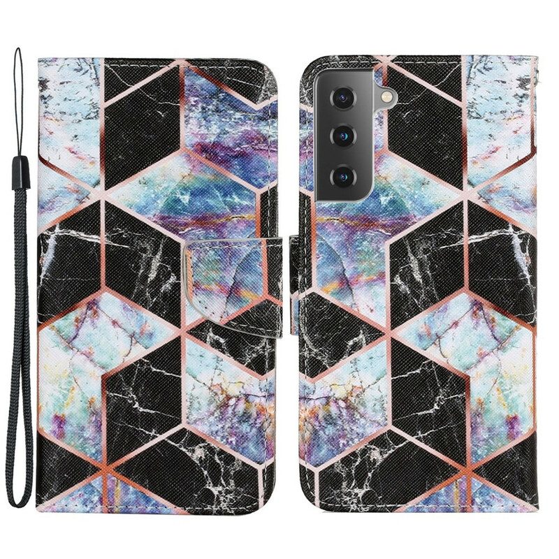 Custodia in pelle Samsung Galaxy S21 FE Stile Geometrico In Marmo