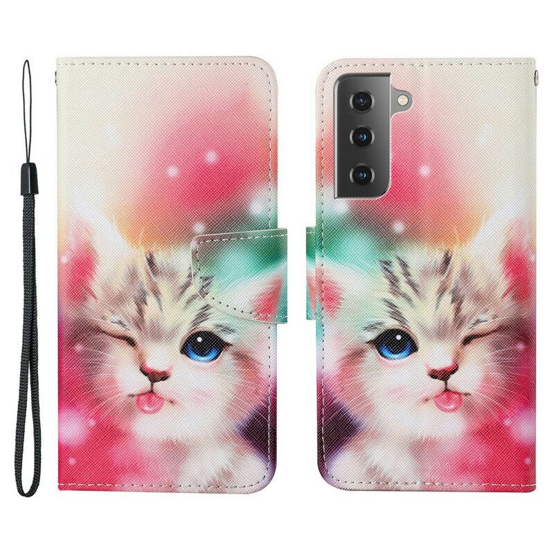 Custodia in pelle Samsung Galaxy S21 FE Storie Di Gatti Con Cordino