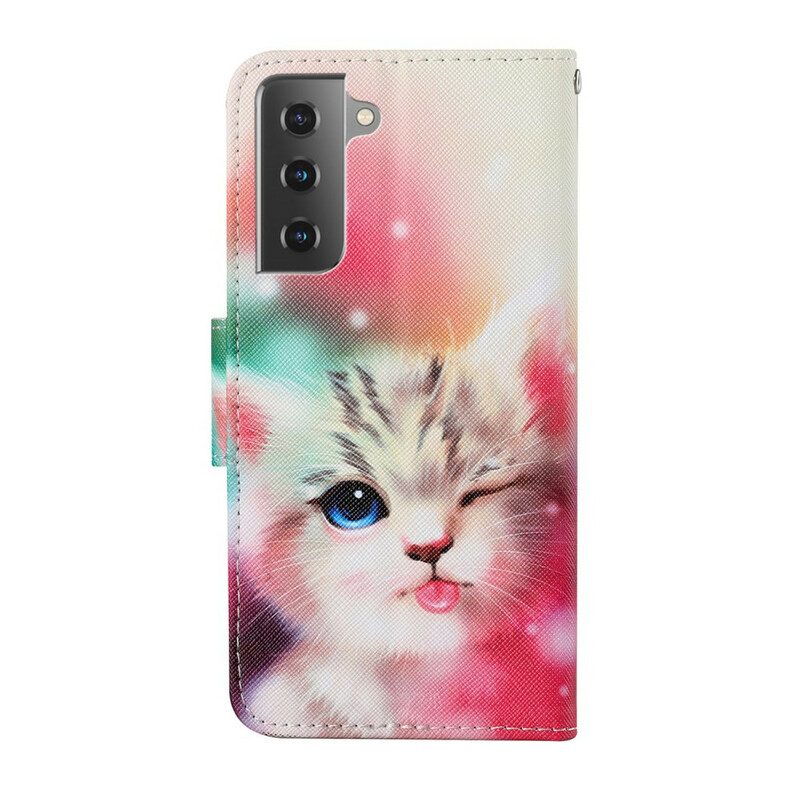 Custodia in pelle Samsung Galaxy S21 FE Storie Di Gatti Con Cordino