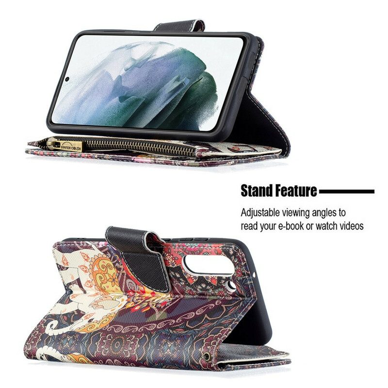 Custodia in pelle Samsung Galaxy S21 FE Tasca Con Zip A Forma Di Elefante