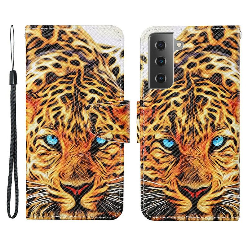 Custodia in pelle Samsung Galaxy S21 FE Tigre Con Cordino