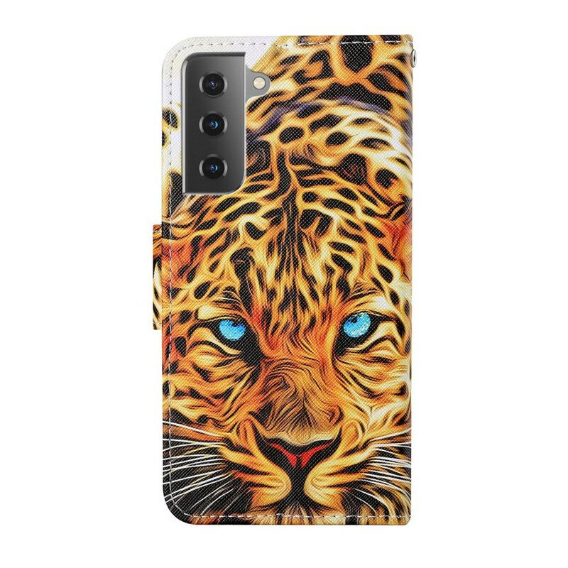 Custodia in pelle Samsung Galaxy S21 FE Tigre Con Cordino