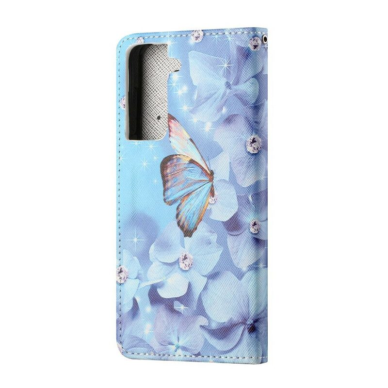 Folio Cover Samsung Galaxy S21 FE Farfalle Di Diamanti Strappy