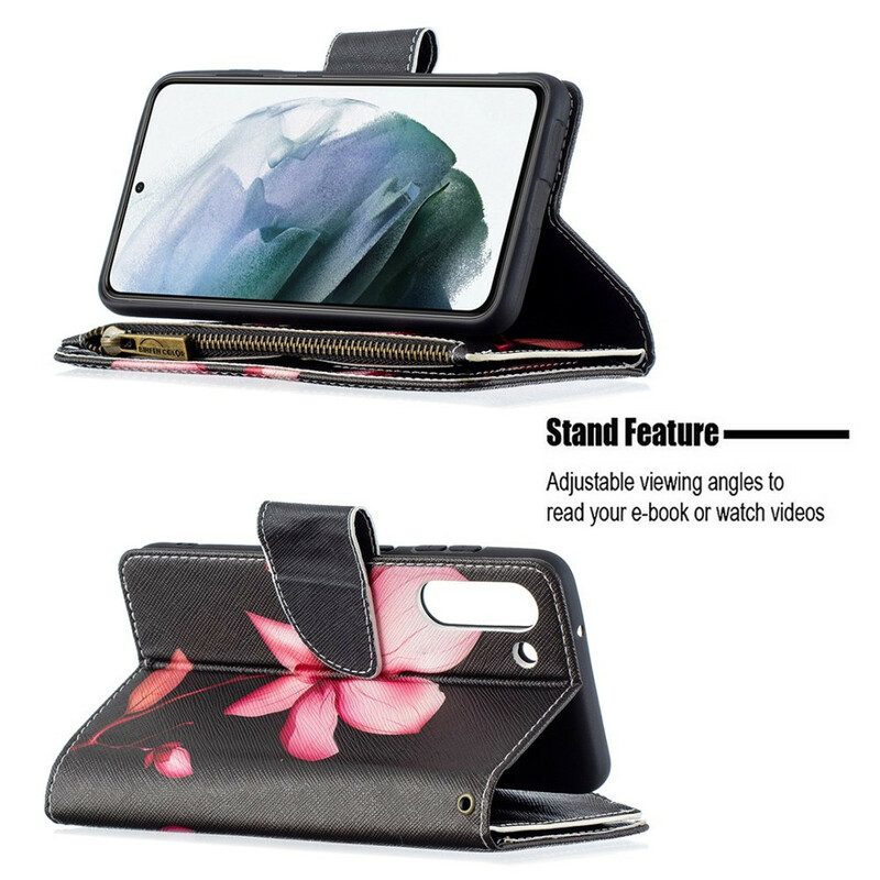 Folio Cover Samsung Galaxy S21 FE Tasca Con Zip A Fiore