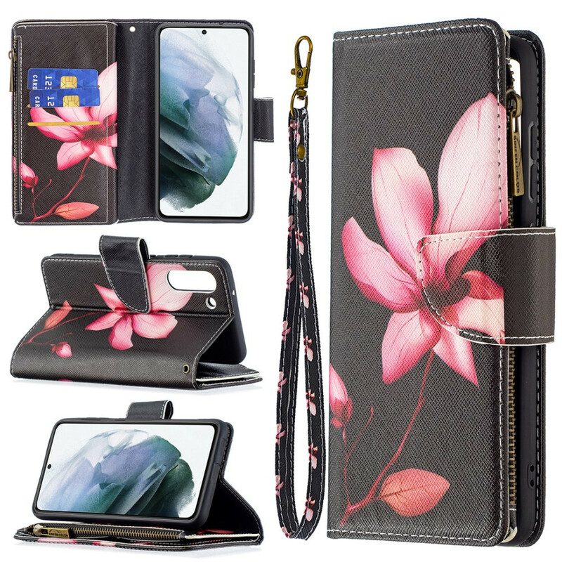 Folio Cover Samsung Galaxy S21 FE Tasca Con Zip A Fiore