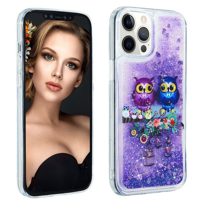 Cover iPhone 15 Pro Max Coppia Di Gufi Glitterati