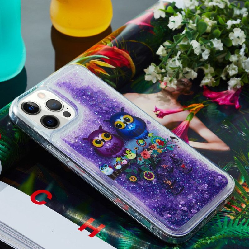 Cover iPhone 15 Pro Max Coppia Di Gufi Glitterati