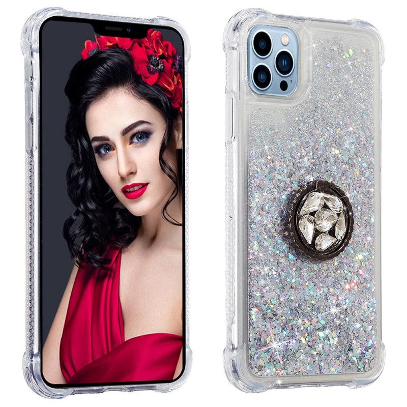 Cover iPhone 15 Pro Max Paillettes Con Anello Di Supporto