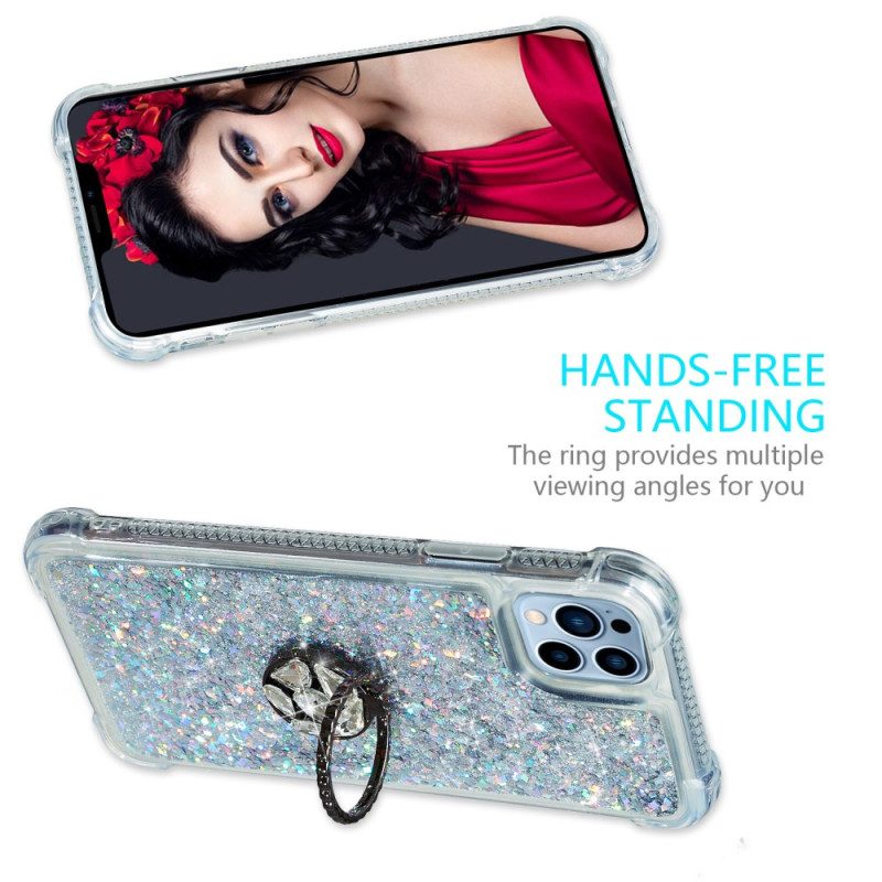 Cover iPhone 15 Pro Max Paillettes Con Anello Di Supporto