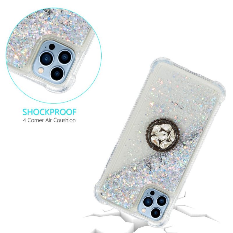 Cover iPhone 15 Pro Max Paillettes Con Anello Di Supporto