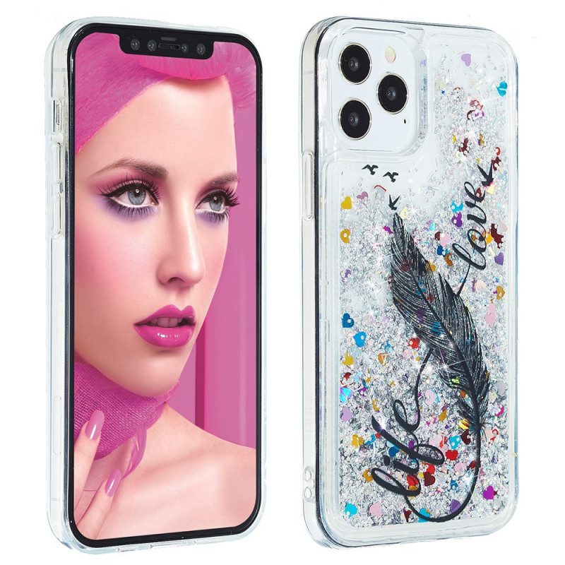 Cover iPhone 15 Pro Max Paillettes Con Piume