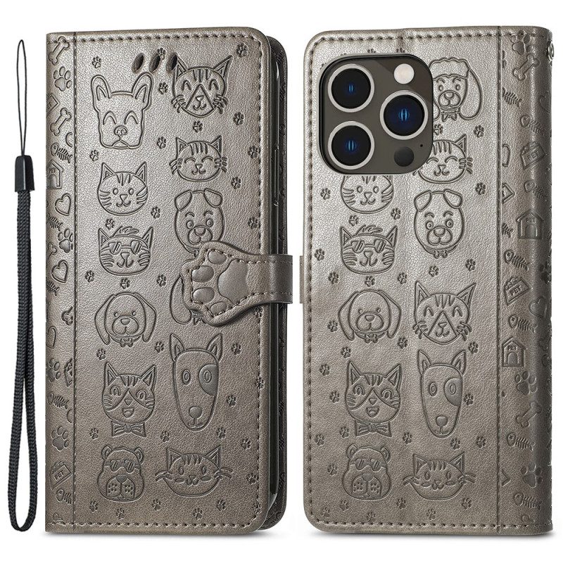 Custodia in pelle iPhone 15 Pro Max Animali Animati