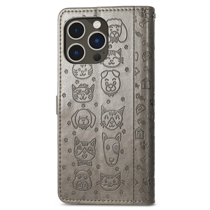 Custodia in pelle iPhone 15 Pro Max Animali Animati