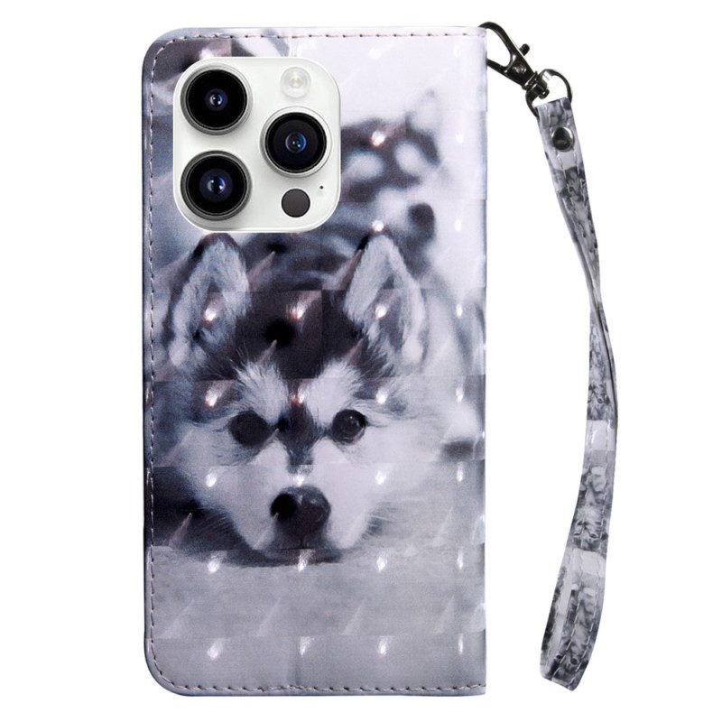 Custodia in pelle iPhone 15 Pro Max Cucciolo Con Cinturino