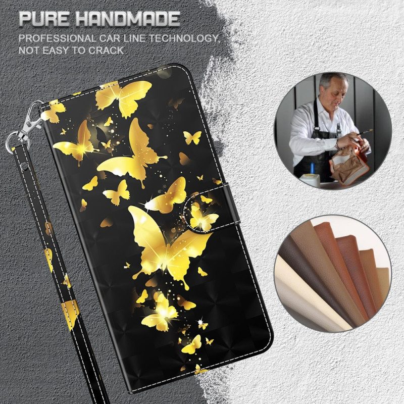 Custodia in pelle iPhone 15 Pro Max Farfalle 3d Con Cordino