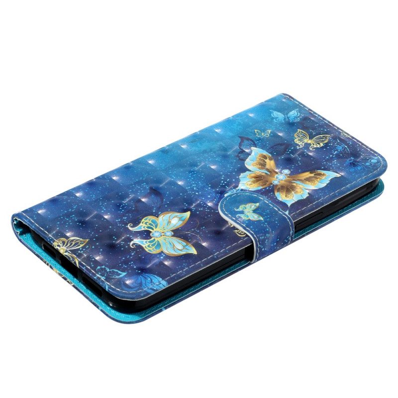 Custodia in pelle iPhone 15 Pro Max Farfalle 3d Con Cordino