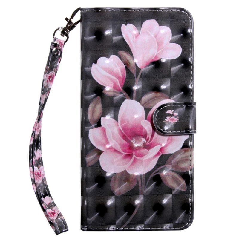 Custodia in pelle iPhone 15 Pro Max Fiori Per Cinturino