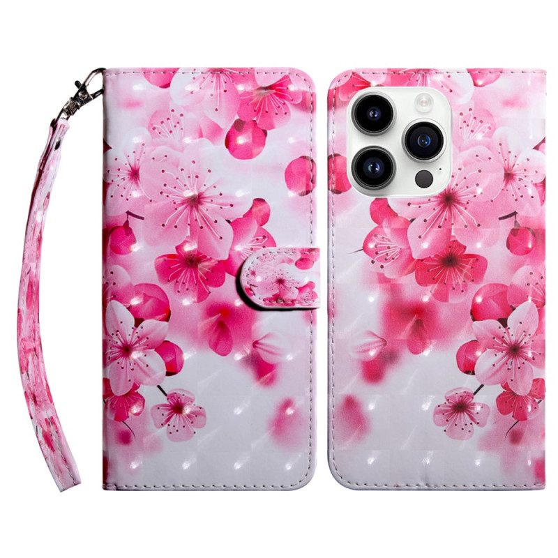 Custodia in pelle iPhone 15 Pro Max Fiori Per Cinturino