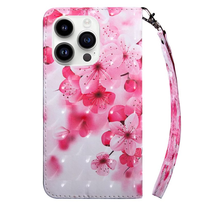 Custodia in pelle iPhone 15 Pro Max Fiori Per Cinturino