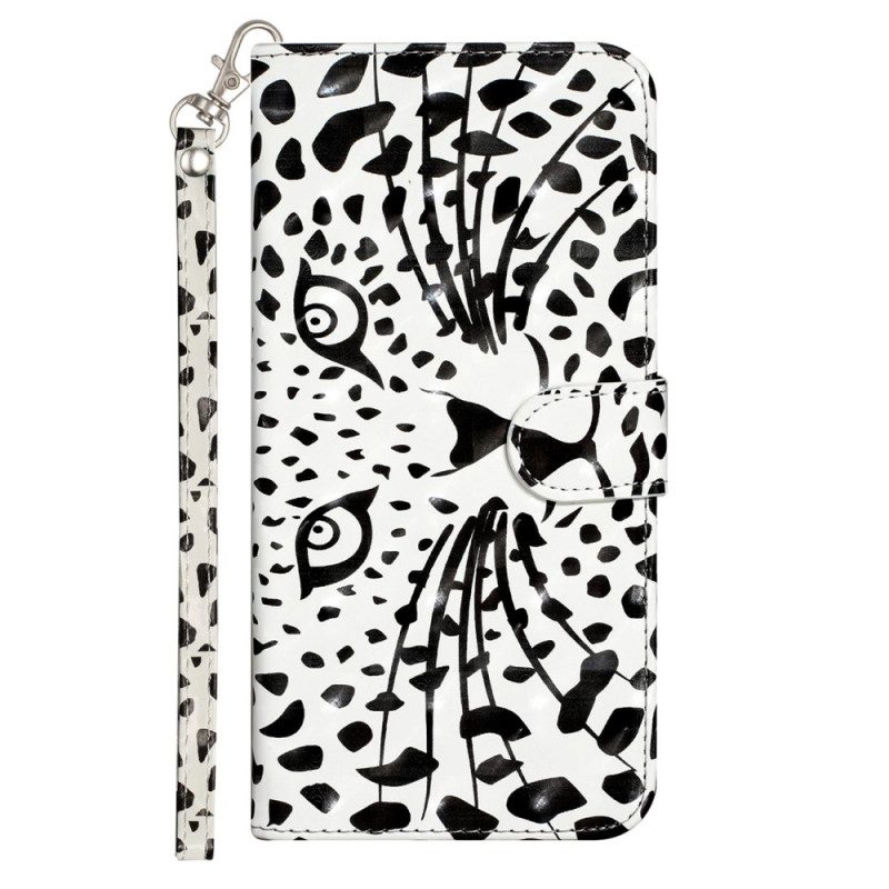 Custodia in pelle iPhone 15 Pro Max Leopardo 3d Con Cinturino