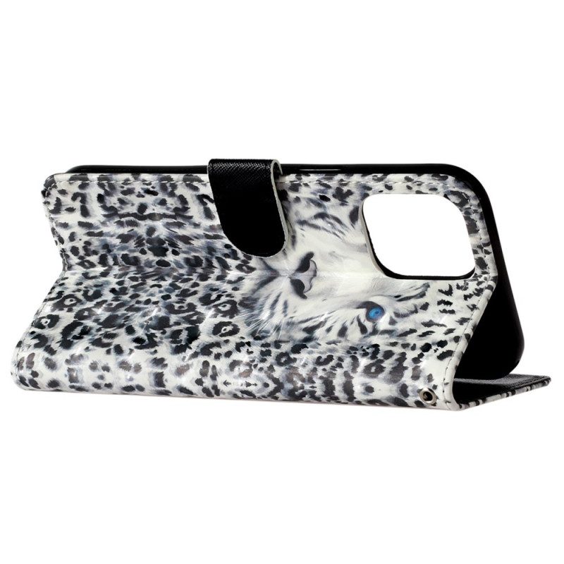 Custodia in pelle iPhone 15 Pro Max Leopardo 3d Con Cinturino