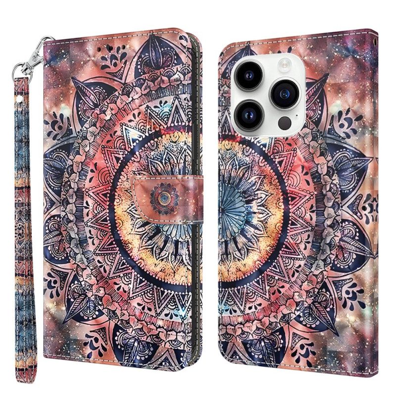 Custodia in pelle iPhone 15 Pro Max Mandala Con Tracolla