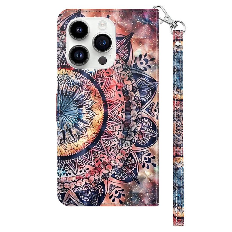 Custodia in pelle iPhone 15 Pro Max Mandala Con Tracolla