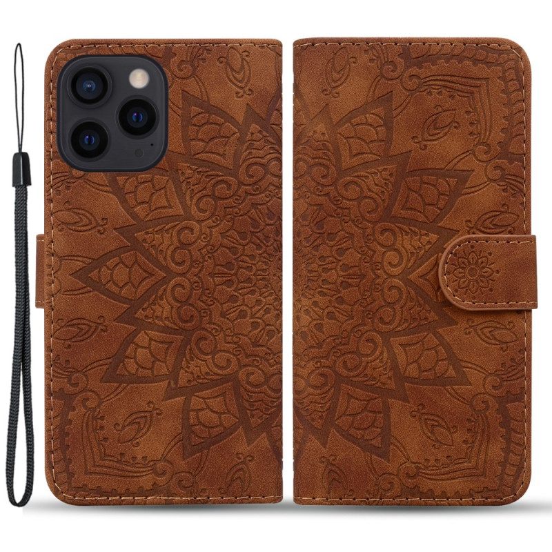 Custodia in pelle iPhone 15 Pro Max Stampa Mandala