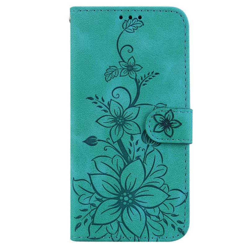 Custodia in pelle iPhone 15 Pro Max Tracolla Floreale