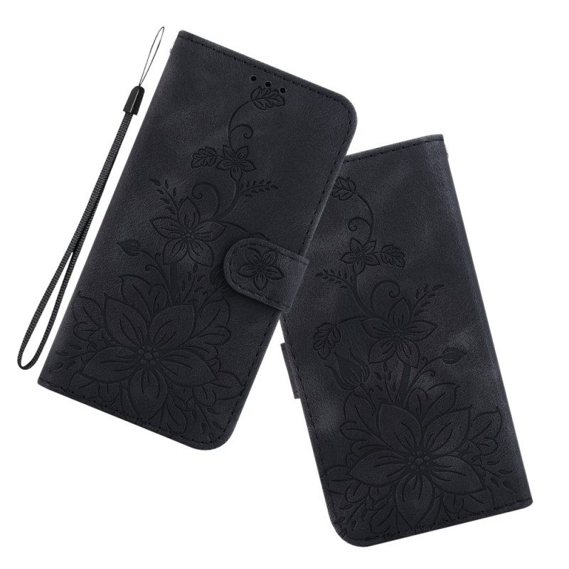 Custodia in pelle iPhone 15 Pro Max Tracolla Floreale