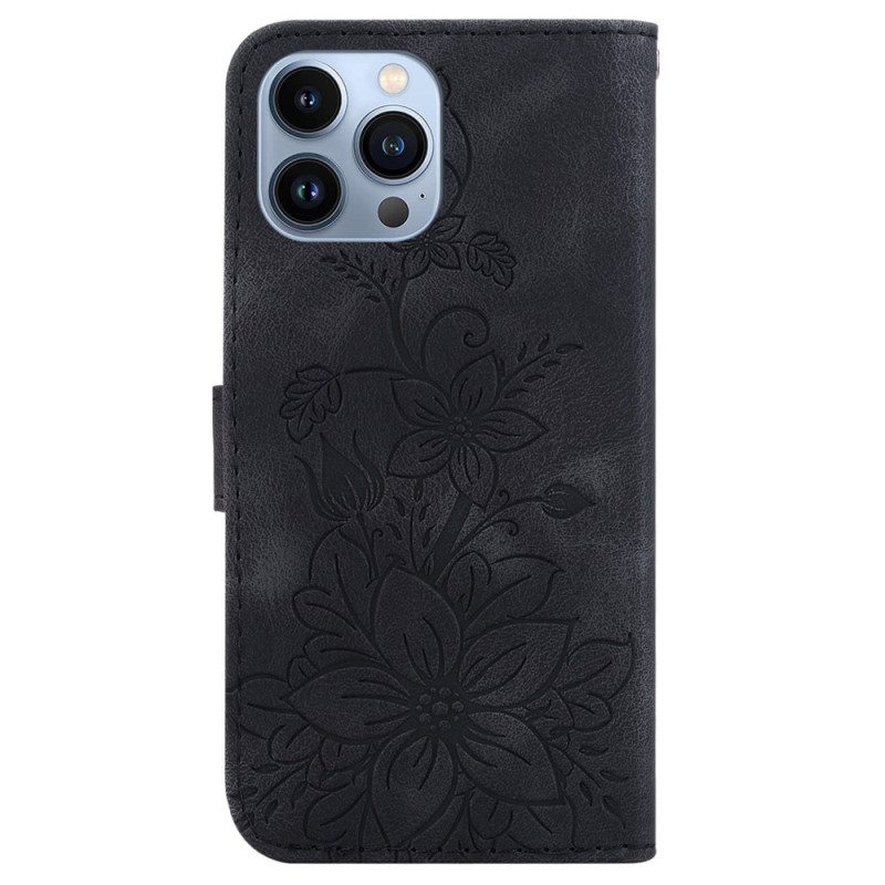 Custodia in pelle iPhone 15 Pro Max Tracolla Floreale