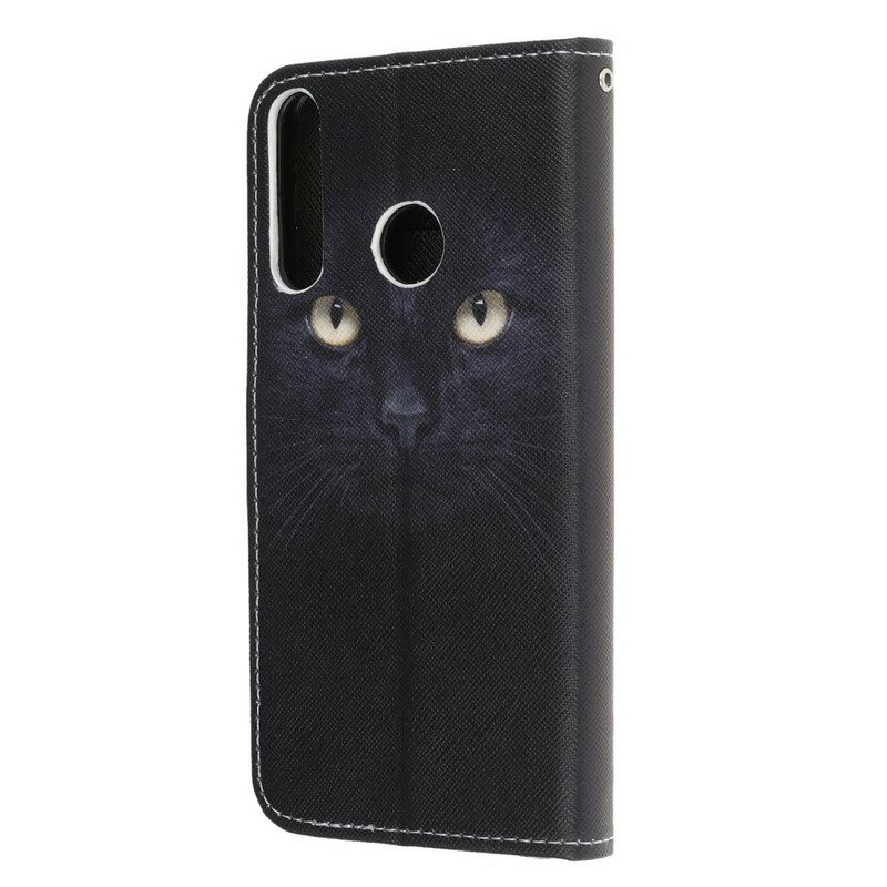 Custodia in pelle Huawei Y7p Strappy Occhi Di Gatto Nero