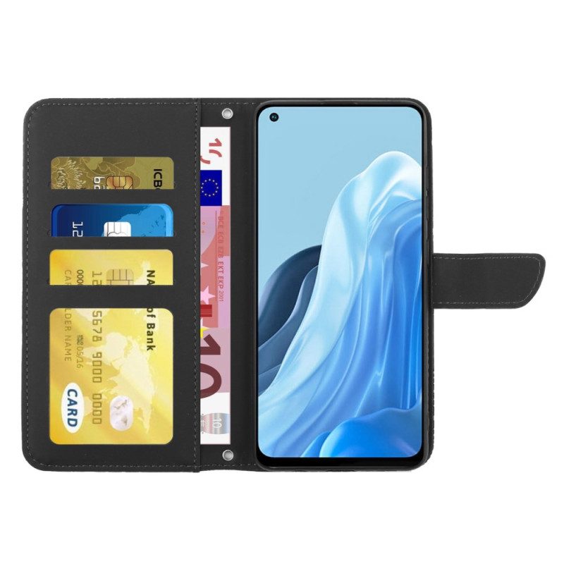 Custodia in pelle Oppo Reno 7 Farfalle E Tracolla