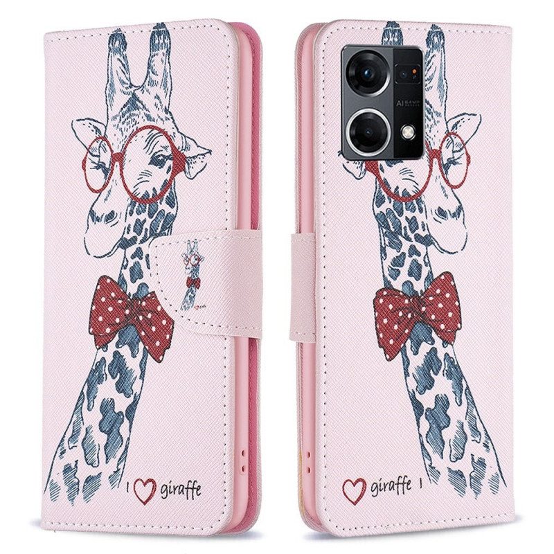 Custodia in pelle Oppo Reno 7 Giraffa Intelligente