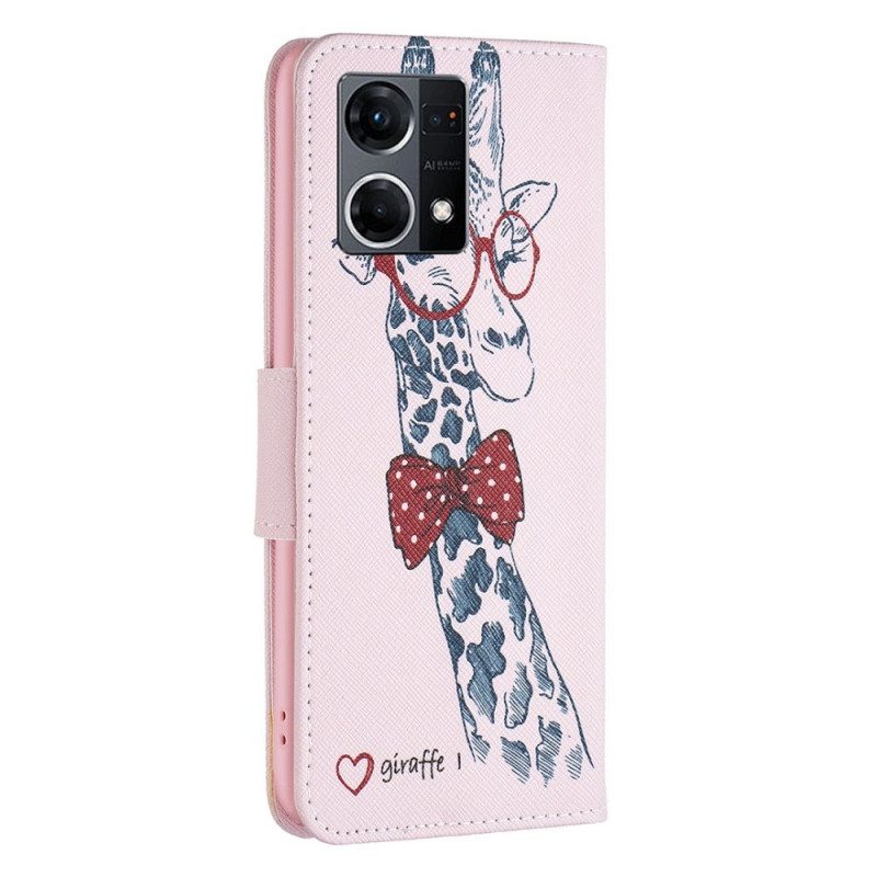 Custodia in pelle Oppo Reno 7 Giraffa Intelligente