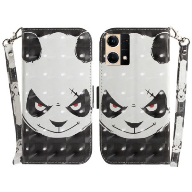 Custodia in pelle Oppo Reno 7 Panda Arrabbiato Con Cordino