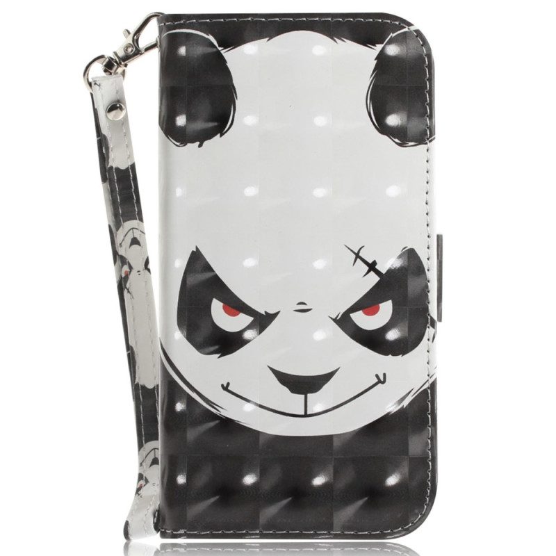 Custodia in pelle Oppo Reno 7 Panda Arrabbiato Con Cordino