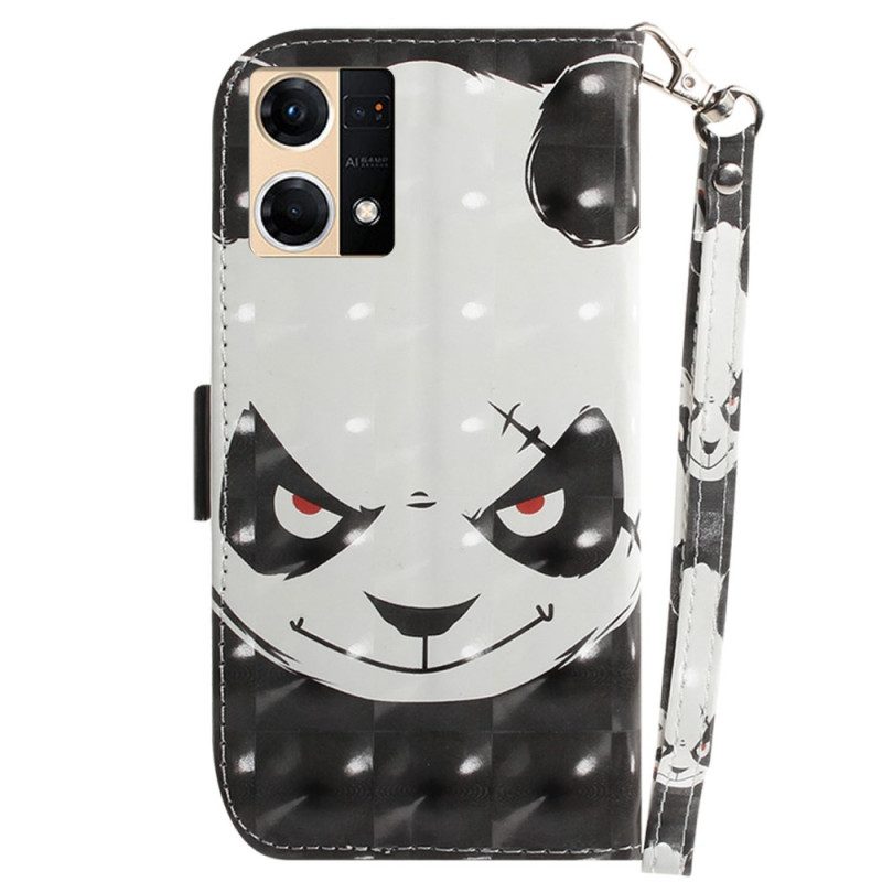 Custodia in pelle Oppo Reno 7 Panda Arrabbiato Con Cordino