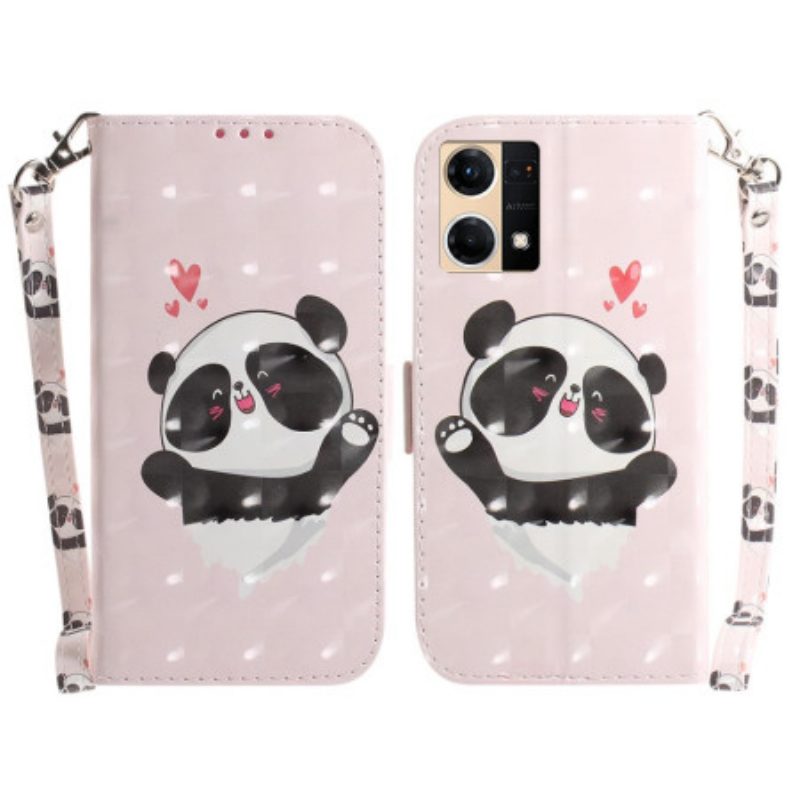 Custodia in pelle Oppo Reno 7 Panda Love Con Cordino