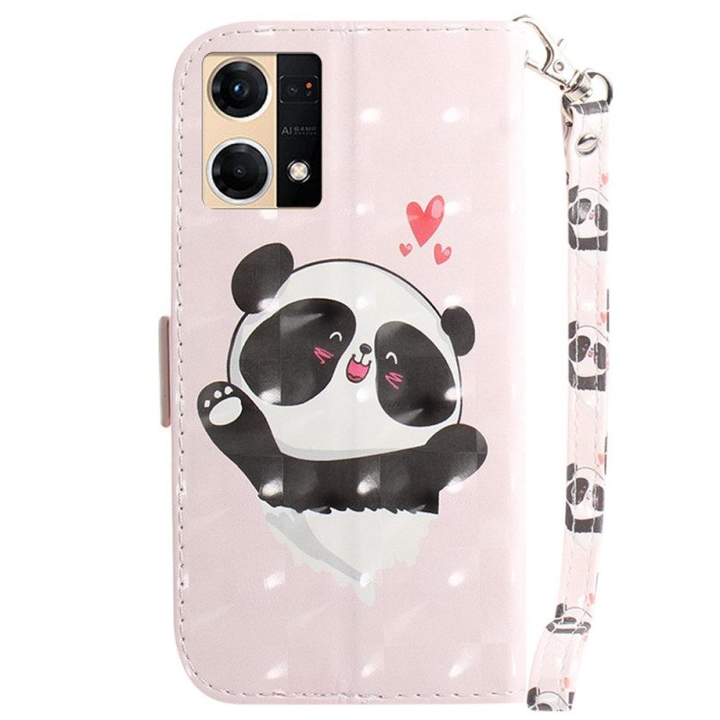 Custodia in pelle Oppo Reno 7 Panda Love Con Cordino