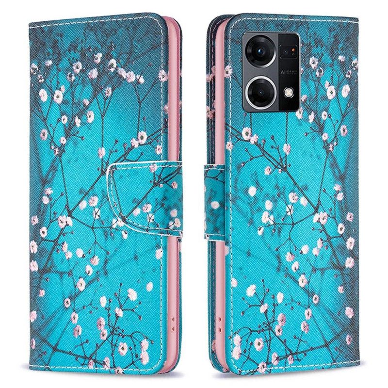 Custodia in pelle Oppo Reno 7 Rami Fioriti