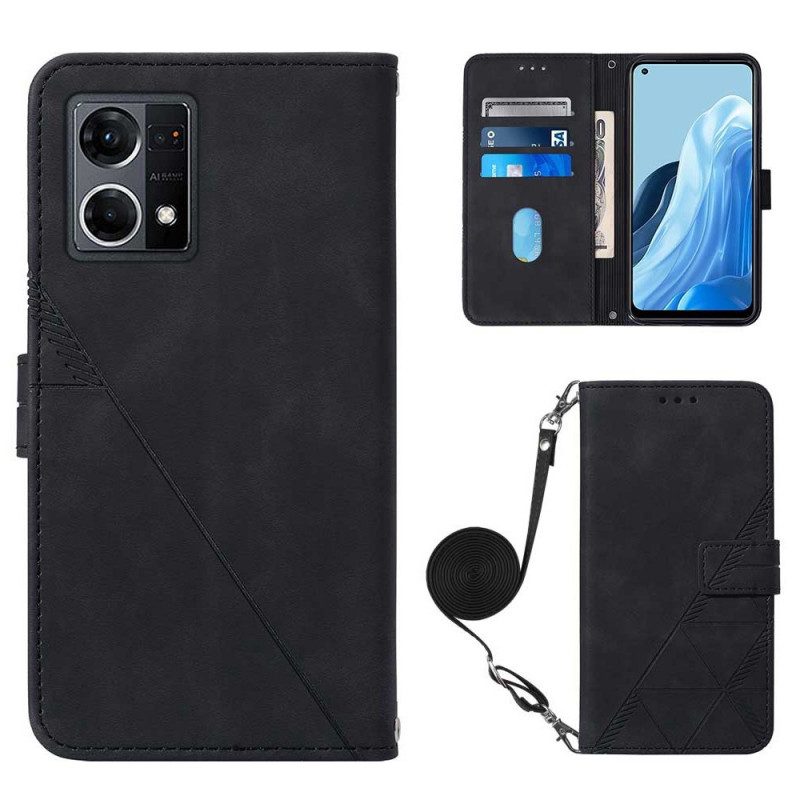 Custodia in pelle Oppo Reno 7 Triangoli Con Tracolla