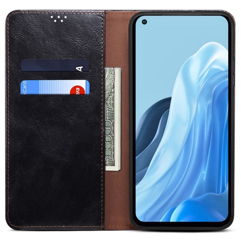 Folio Cover Oppo Reno 7 Custodia in pelle Ecopelle Cerata