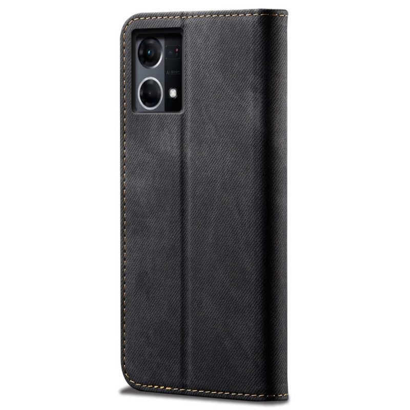 Folio Cover Oppo Reno 7 Custodia in pelle Tessuto Denim